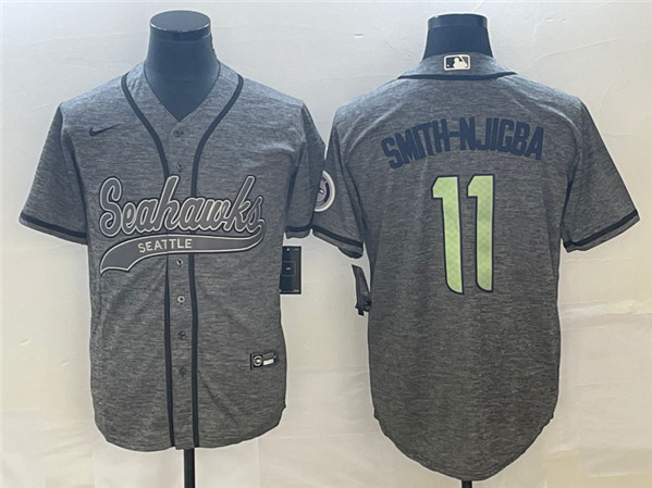 Seattle Seahawks #11 Jaxon Smith-Njigba Gray With Patch Cool Base Stitched Baseball Jersey